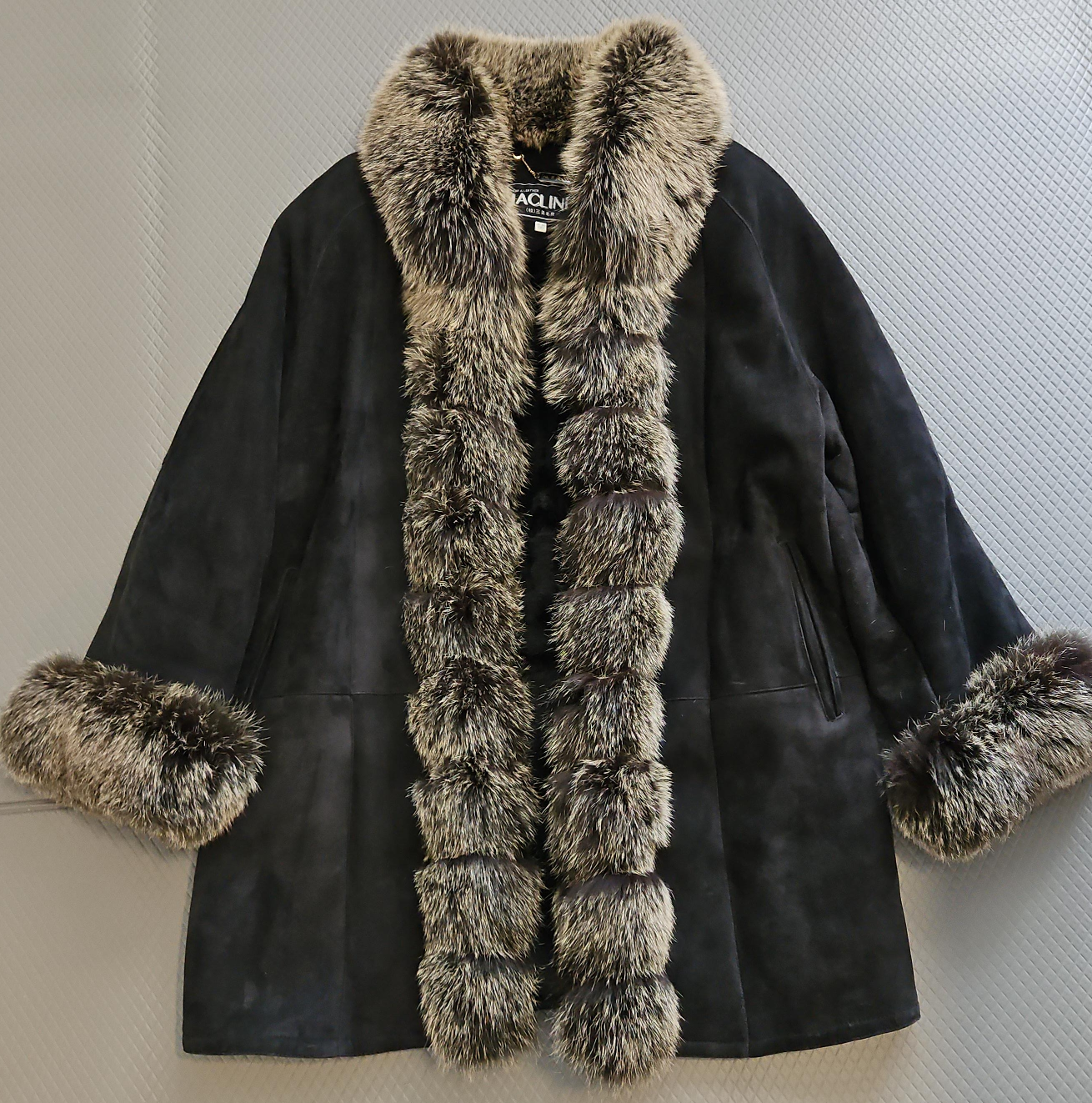 Black Suede & Fox Fur Coat thumbnail