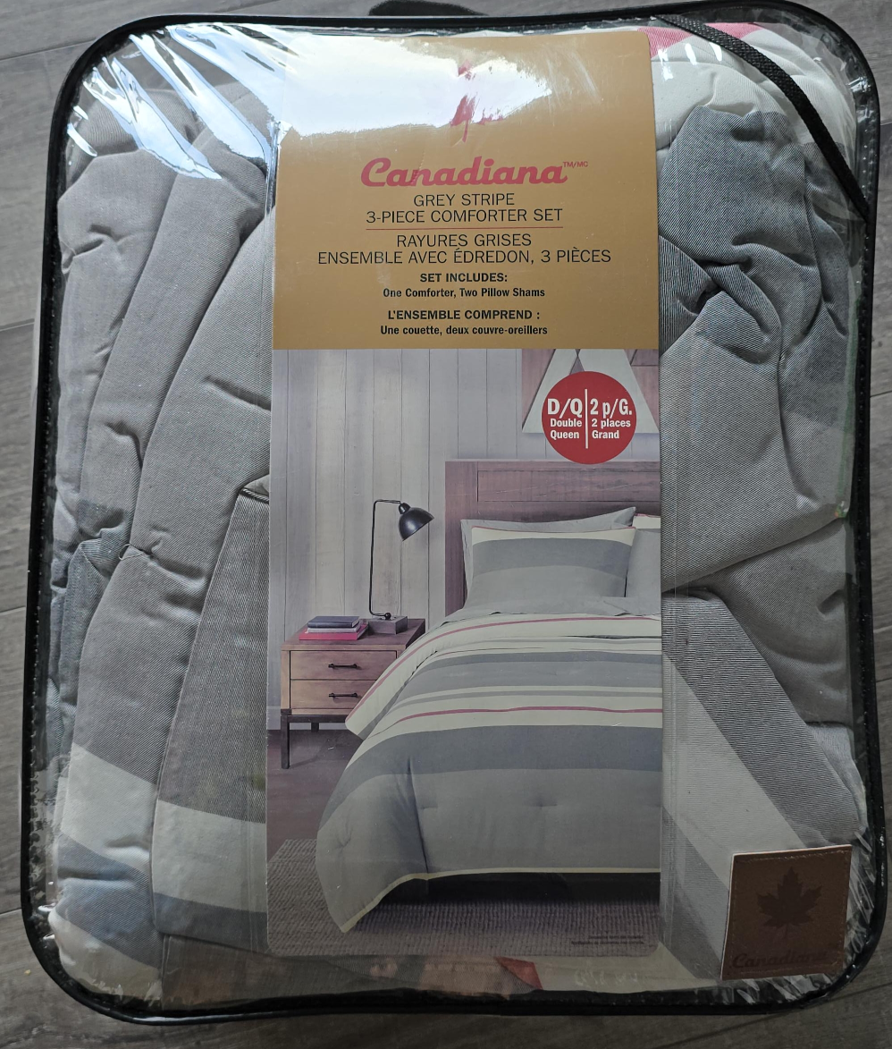 Canadiana Grey Stripe 3-Piece Comforter Set (Double/Queen)