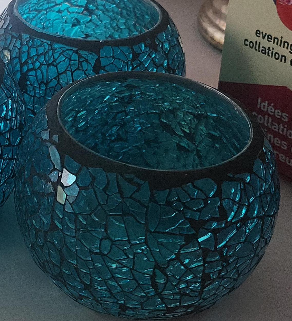 Teal Mosaic Glass Candle Holders thumbnail