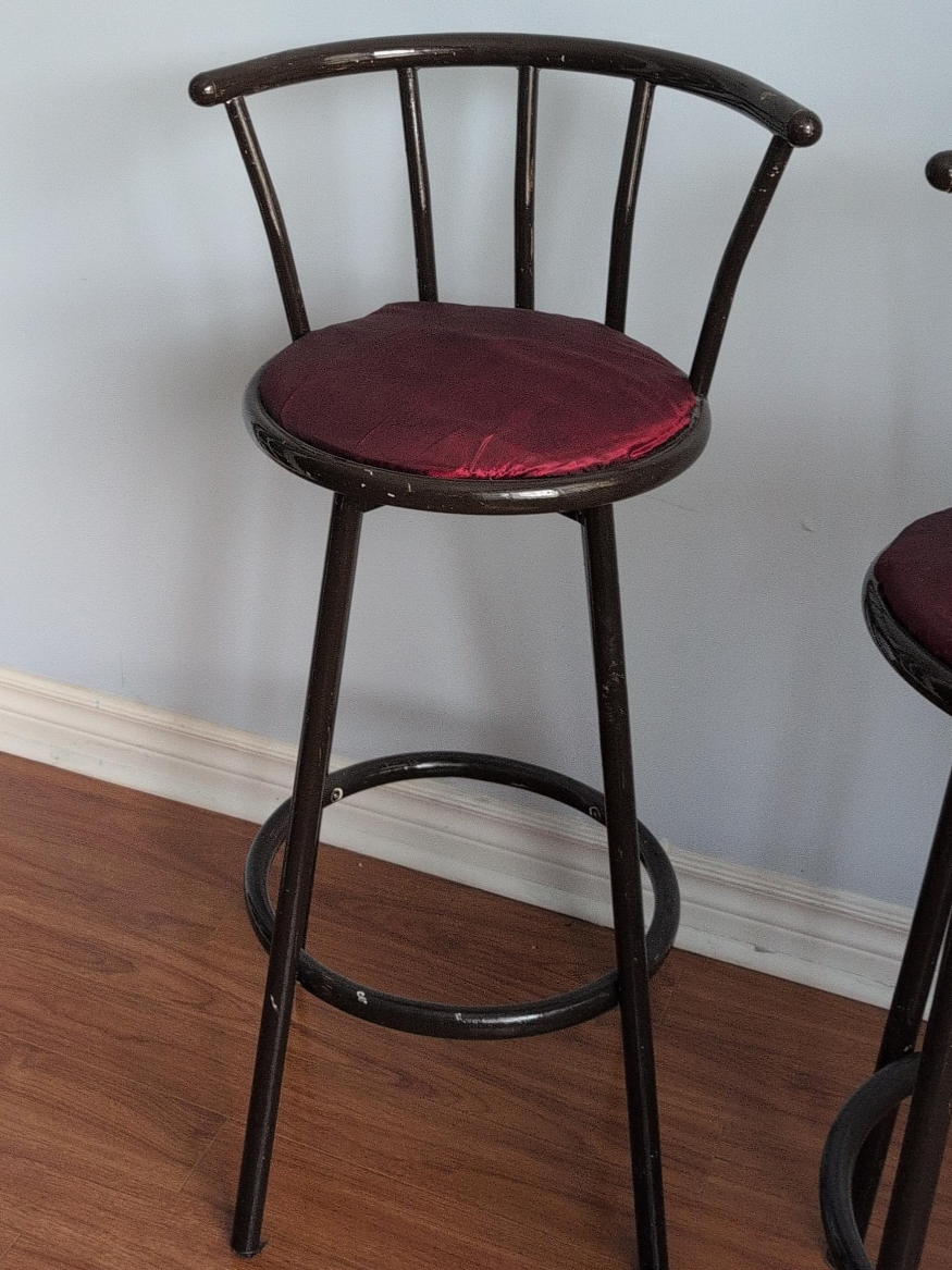Bar Stools - Brown with Burgundy Cushions thumbnail