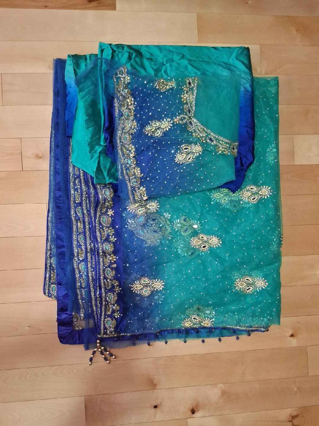 Teal and Blue Embellished Sari thumbnail