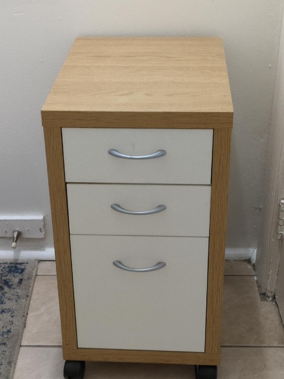 3-Drawer Rolling File Cabinet - White/Wood thumbnail