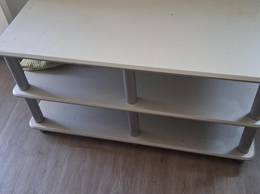 White TV Stand with Shelves thumbnail
