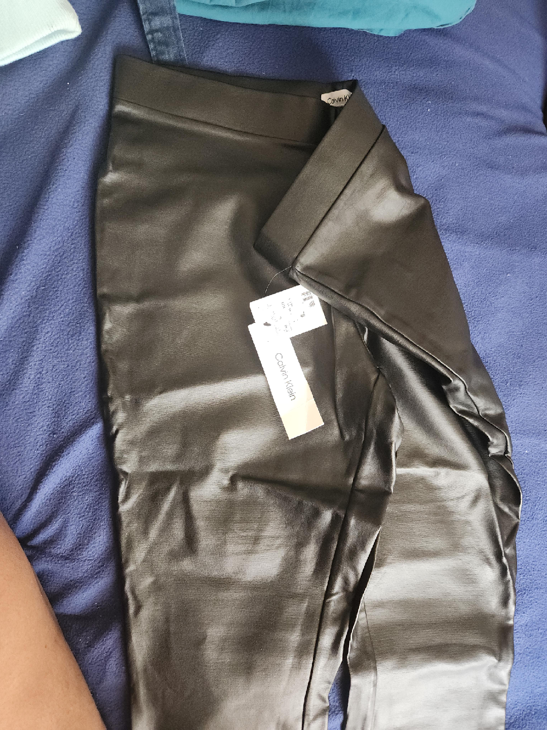 New Calvin Klein Black Faux Leather Leggings - Size S thumbnail