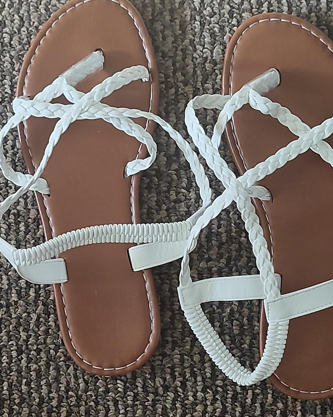 Brown Sandals with White Braided Straps thumbnail