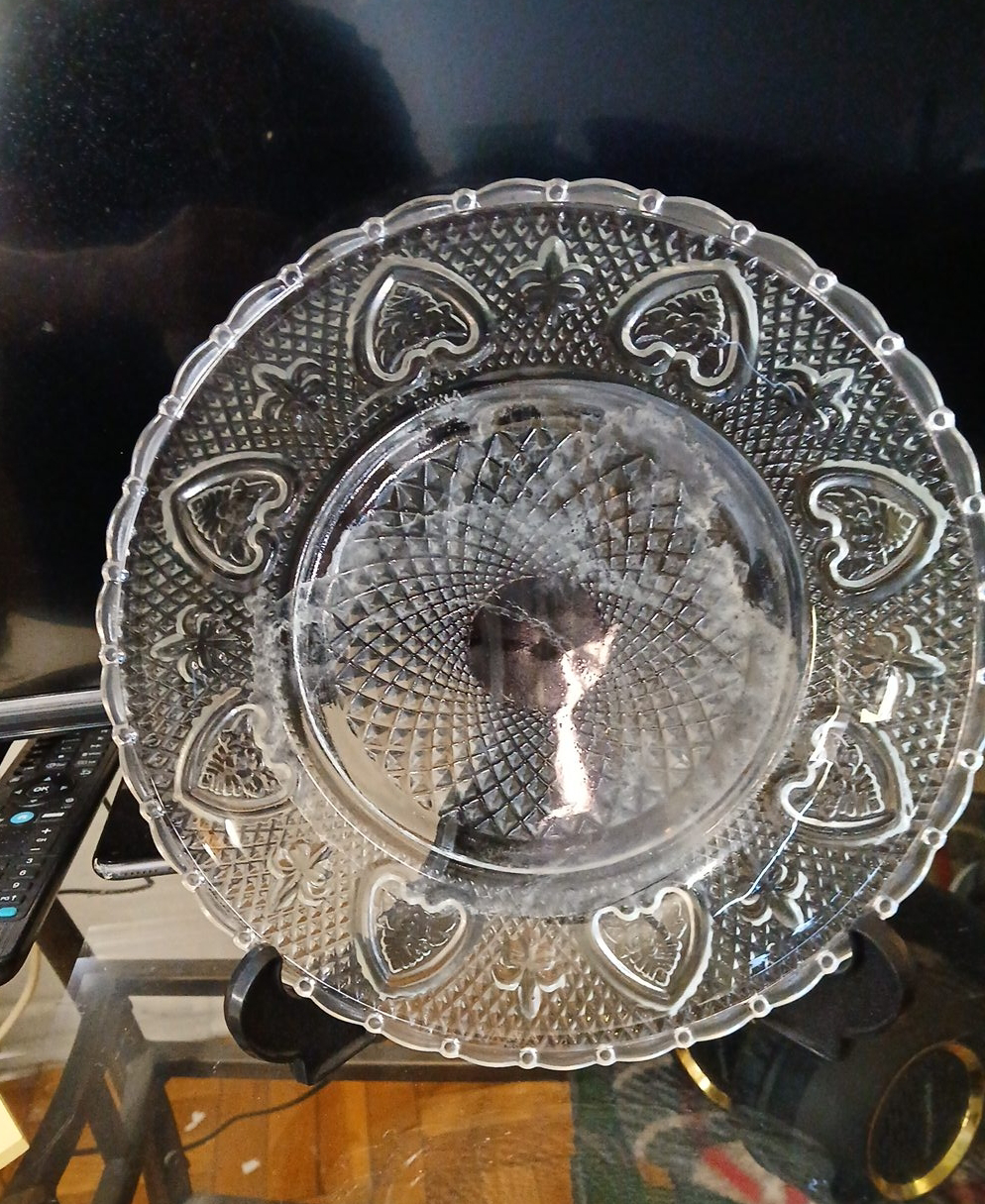 Solid embossed glass serving dish/tray.
