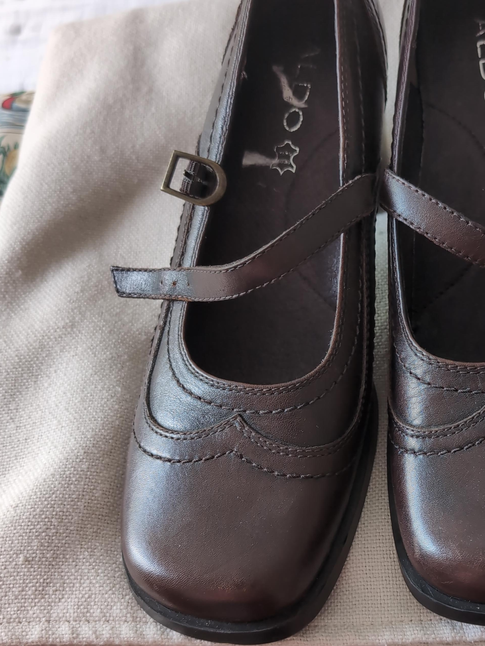 Aldo Brown Leather Mary Jane Heels image indicator(2)