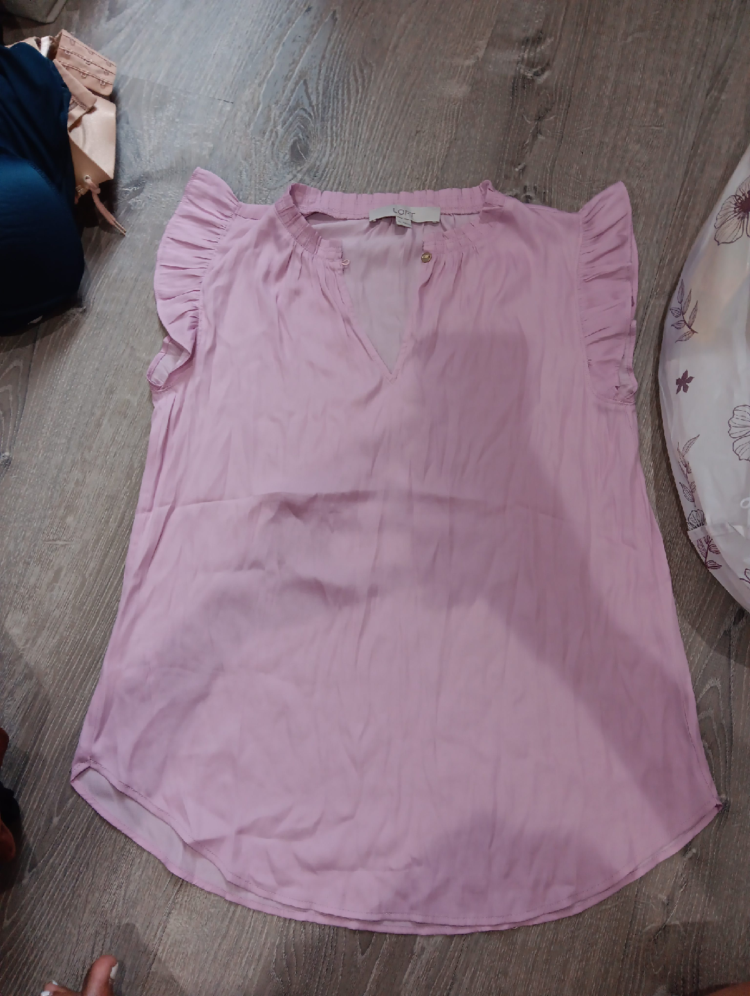 LOFT Pink Ruffle Sleeve Top thumbnail