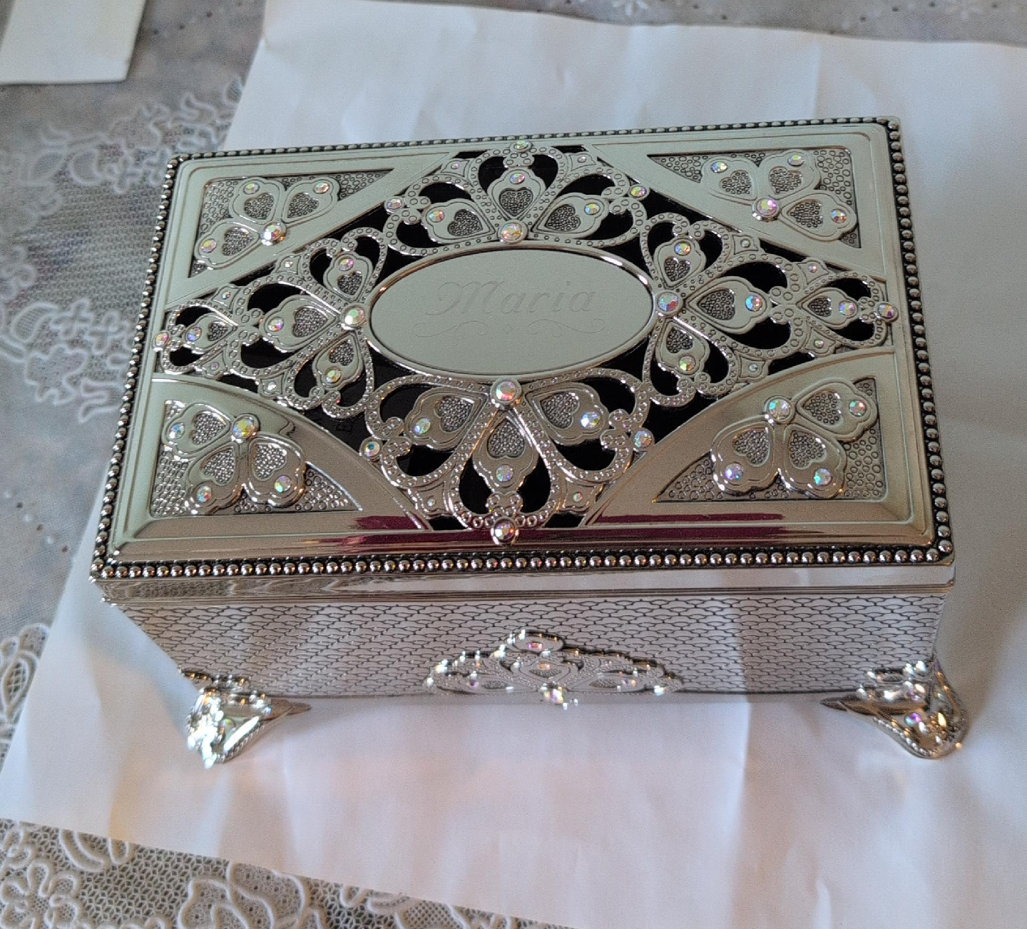 Ornate Silver Jewelry Box - 'Maria' thumbnail