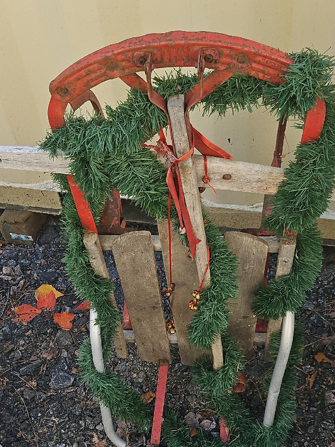 Vintage Red Sled with Christmas Garland thumbnail