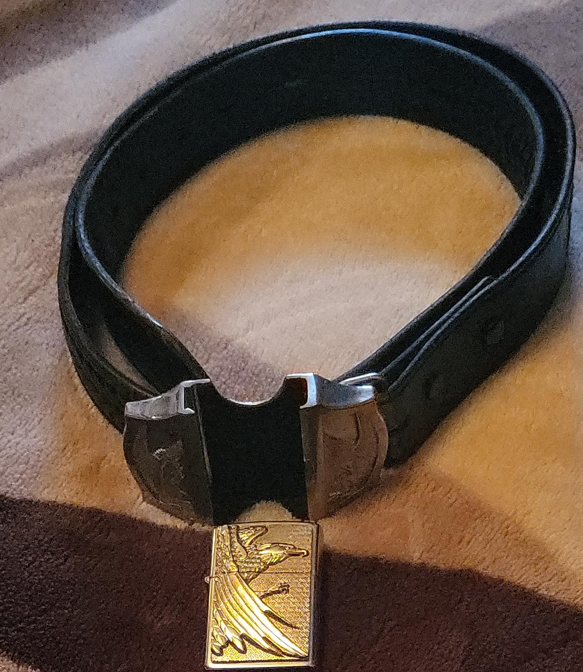 Black Leather Belt with Unique Buckle thumbnail
