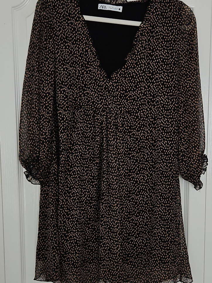 Zara Black & Beige Polka Dot Dress - Size M thumbnail