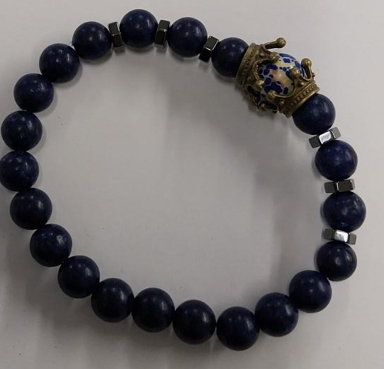 Blue Beaded Bracelet with Crown Charm