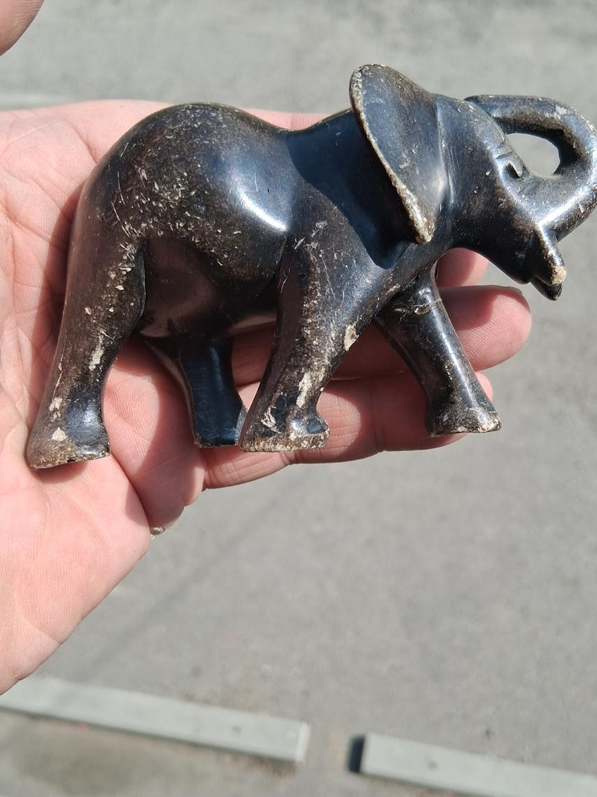 Elephant Figurine - Black Stone Carving thumbnail