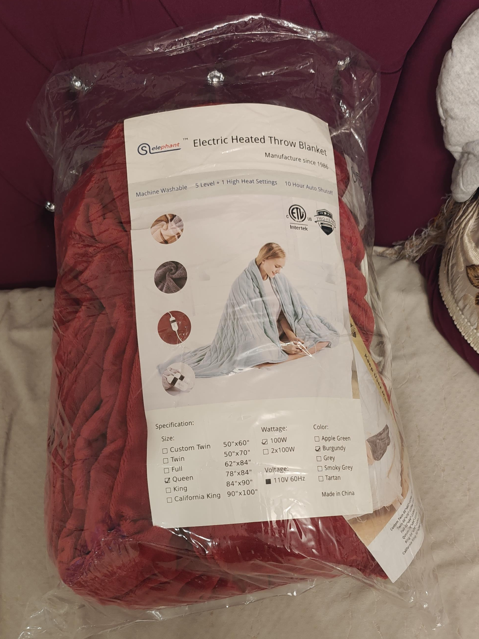 Elephant Electric Heated Throw Blanket - Queen Size thumbnail