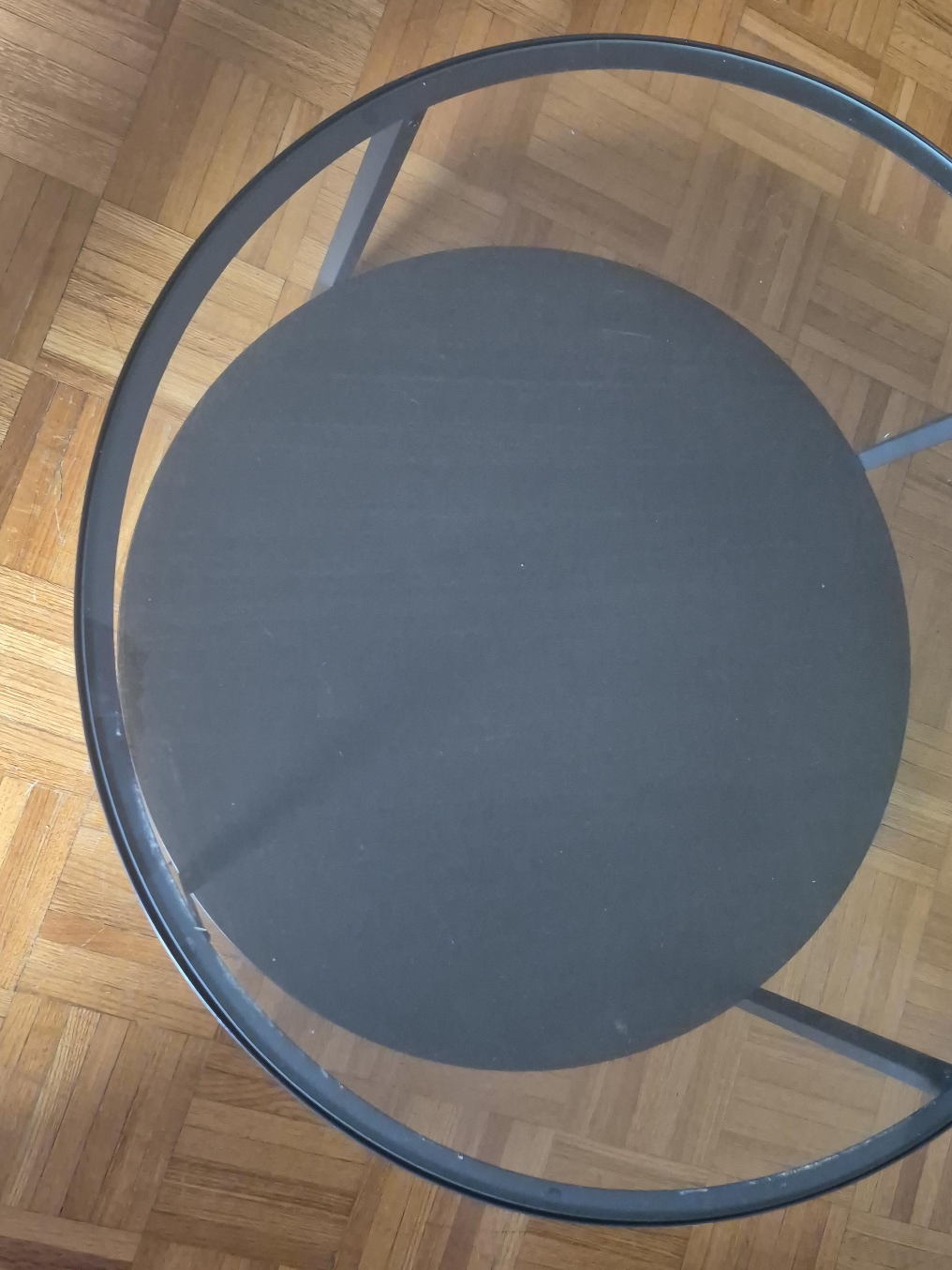 Round Glass & Black Metal Coffee Table