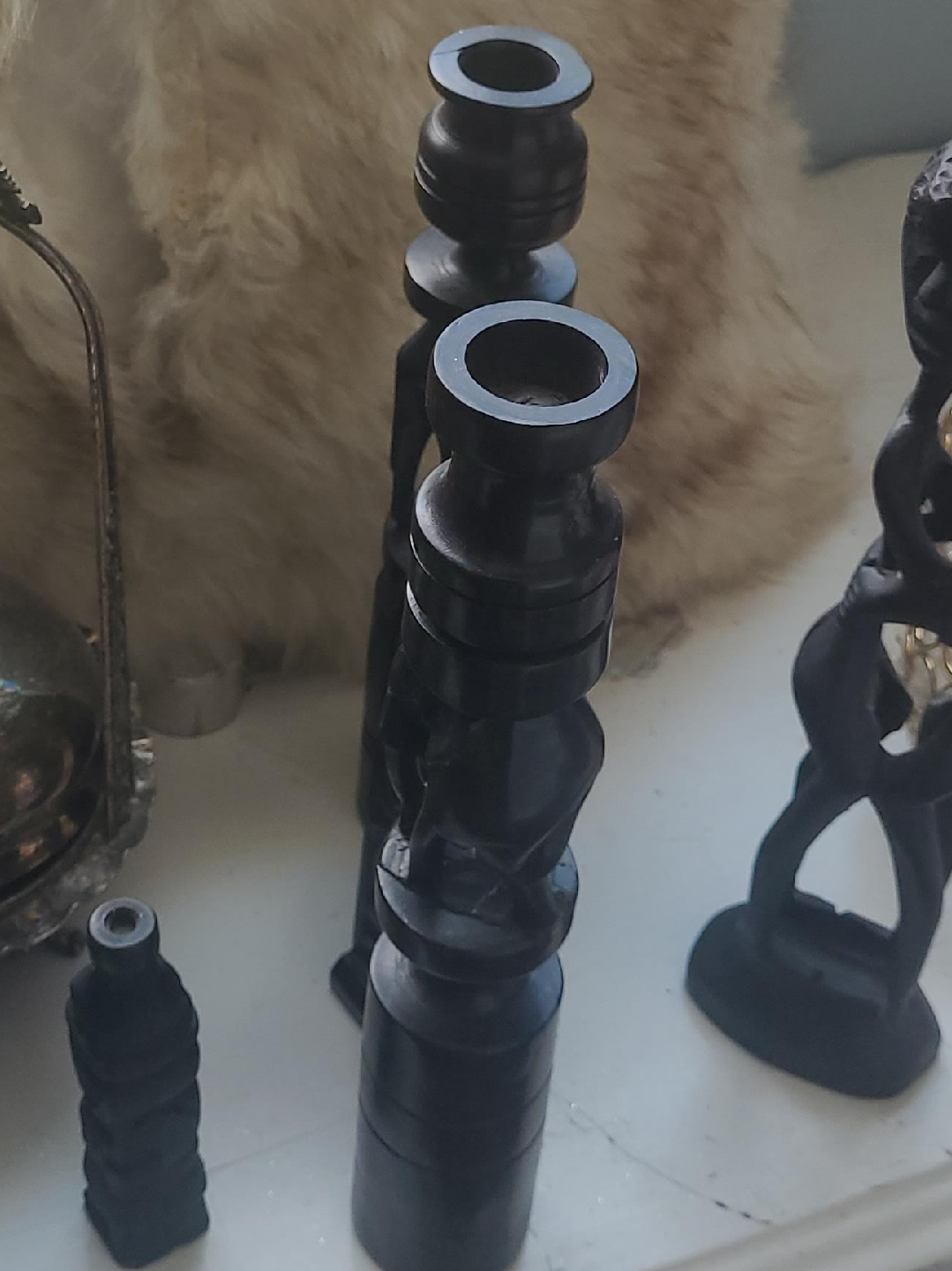 Set of 3 Carved Wood Candle Holders thumbnail