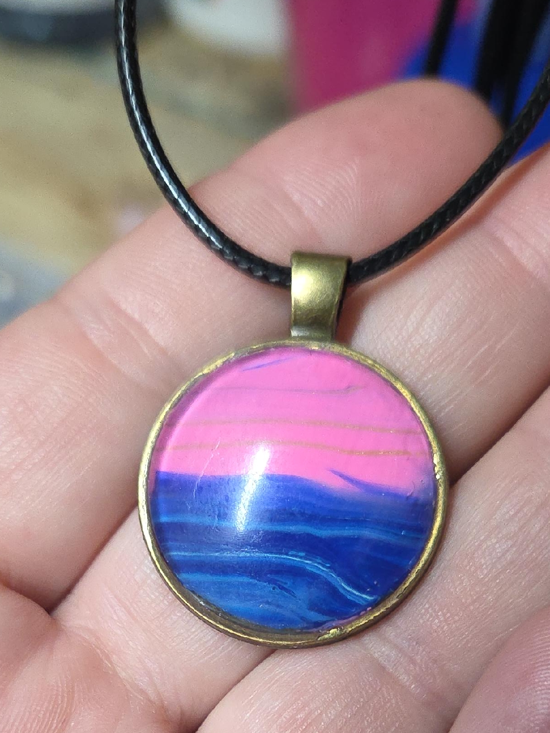 Handmade Pink & Blue Pendant Necklace thumbnail