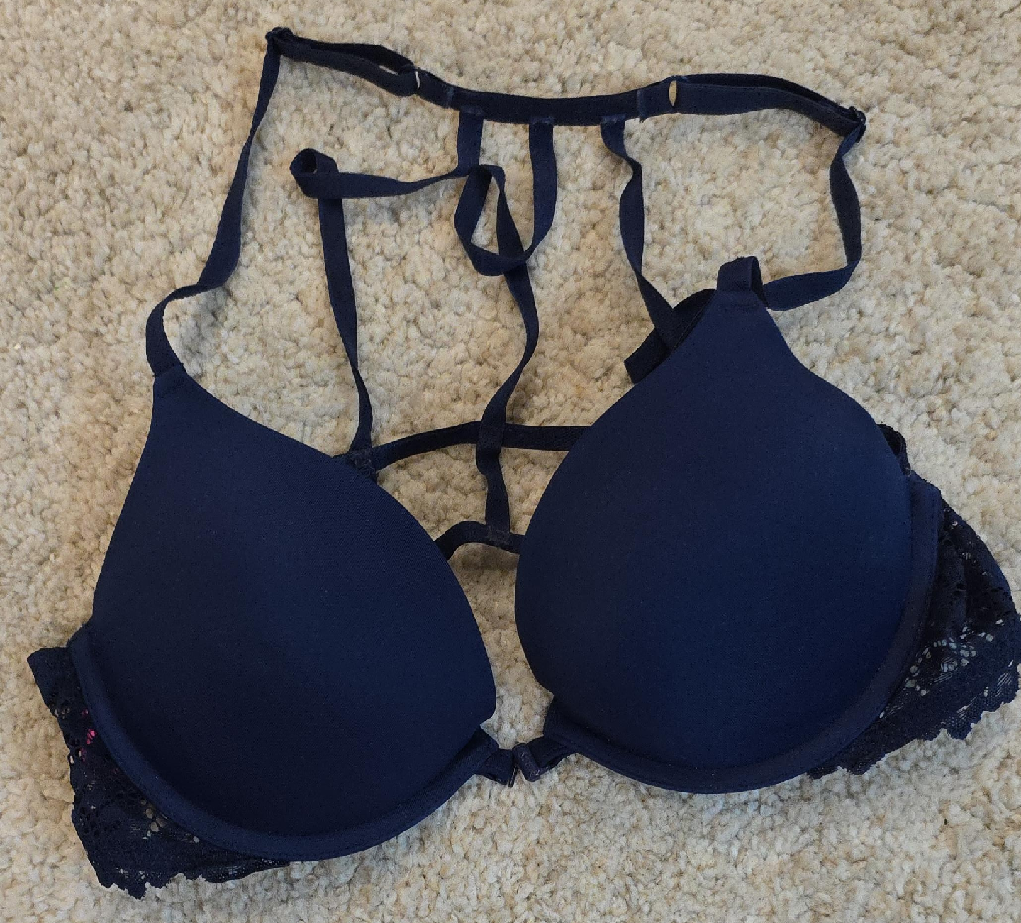 Navy Blue Bra with Lace Detail
