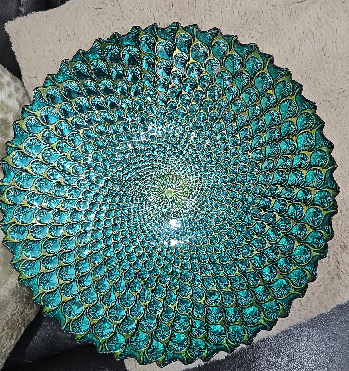 Decorative Teal & Gold Glass Bowl thumbnail