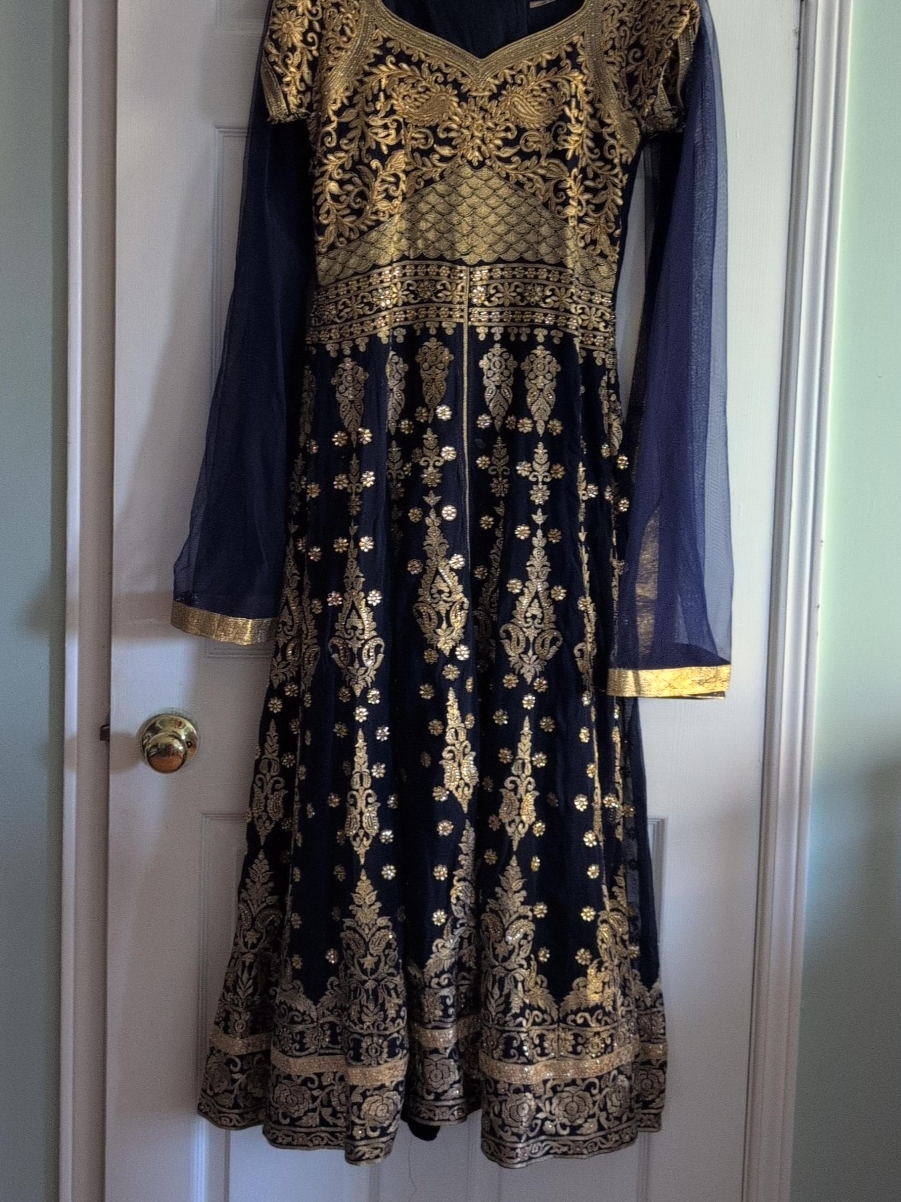 Navy Blue & Gold Anarkali Dress thumbnail