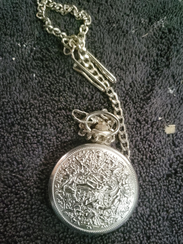 Silver Tone Pocket Watch with Chain thumbnail