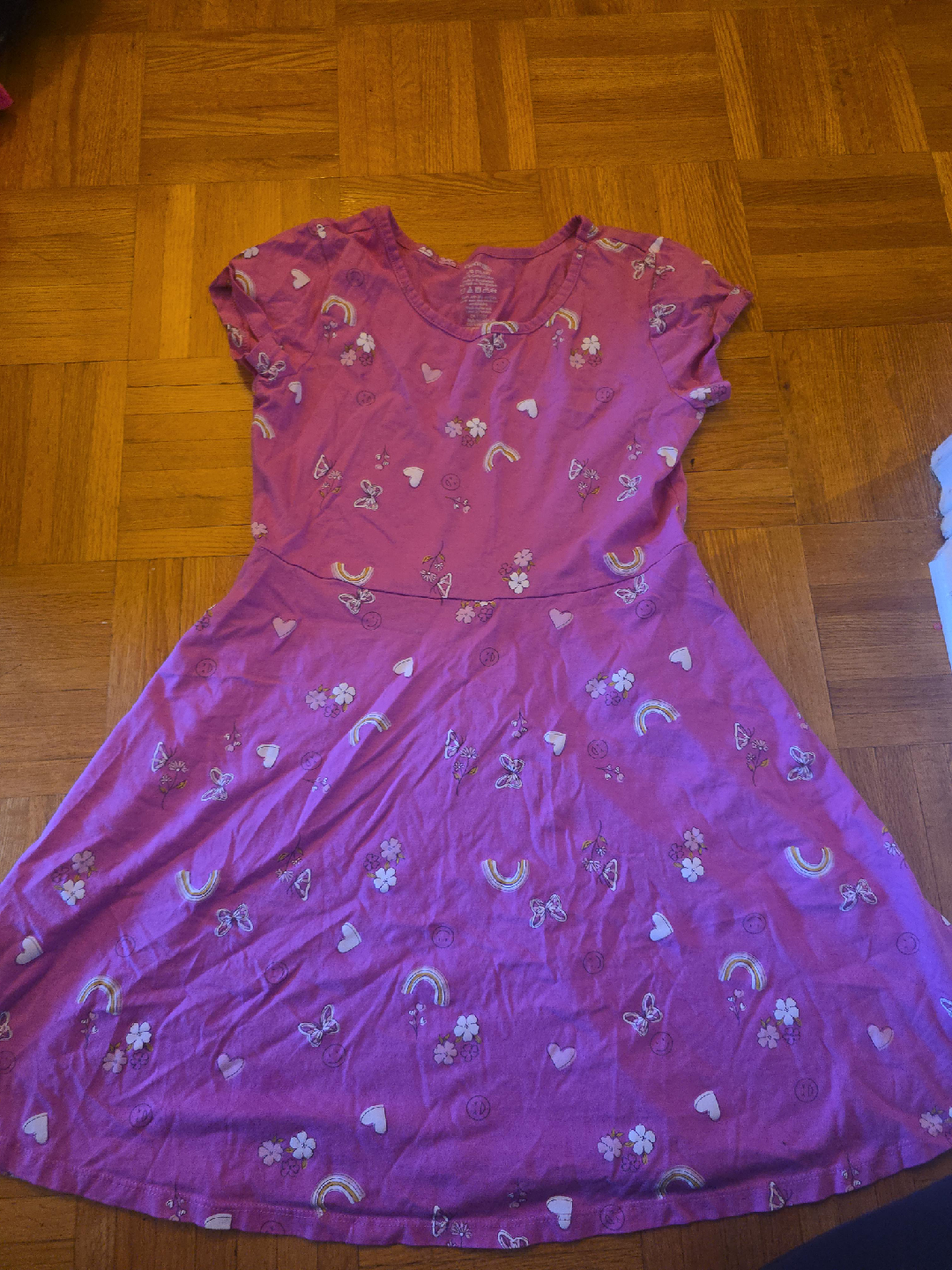 Girls' Pink Dress with Rainbow & Butterfly Print thumbnail