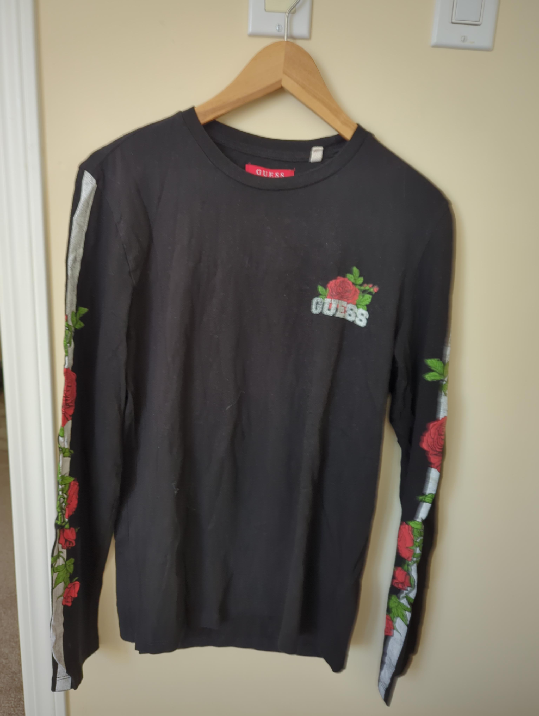 Guess Black Long Sleeve Rose Shirt