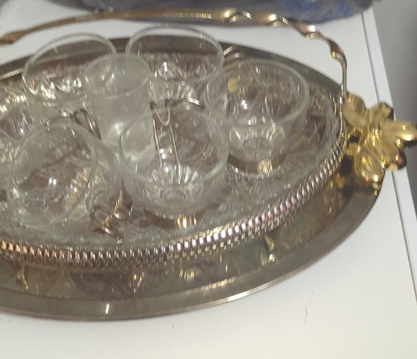 Vintage Glass Tray with Cups thumbnail