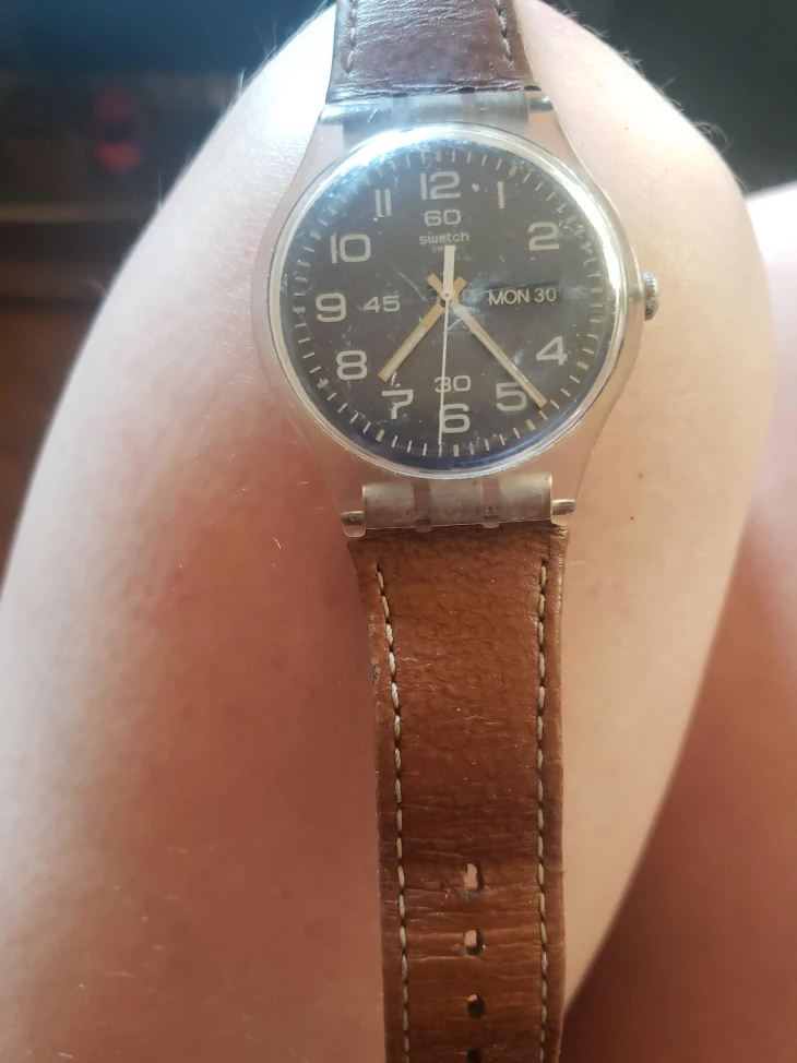Swtach Watch with Brown Leather Strap thumbnail