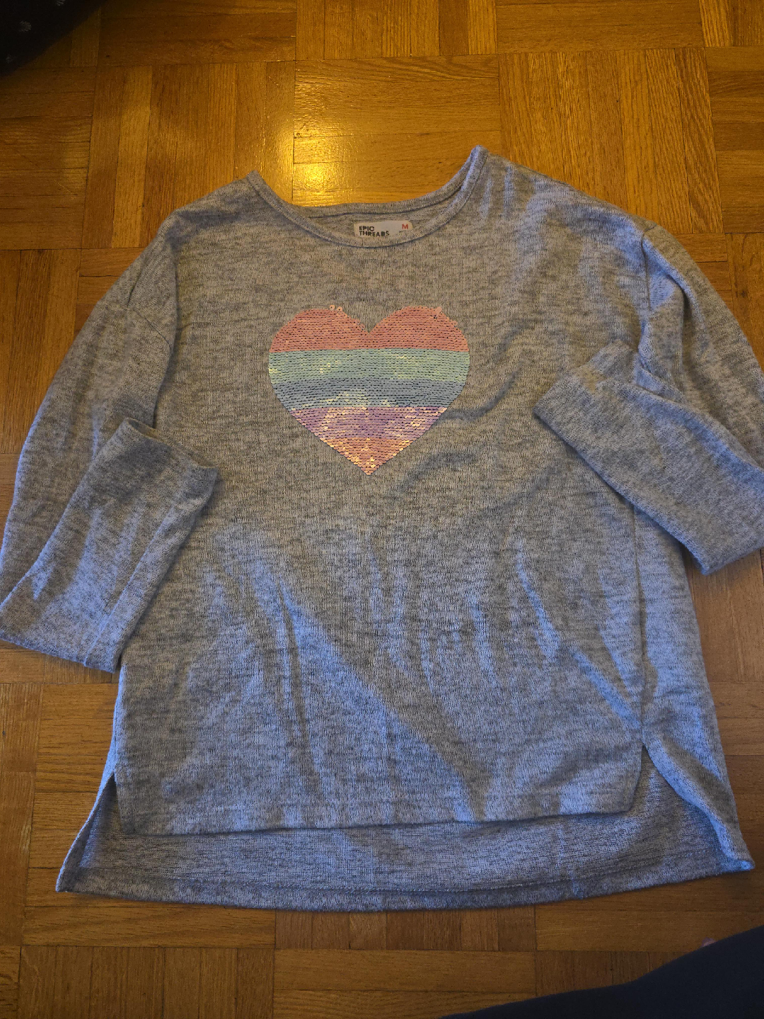 Epic Threads Grey Heart Sequin Top - Size M thumbnail