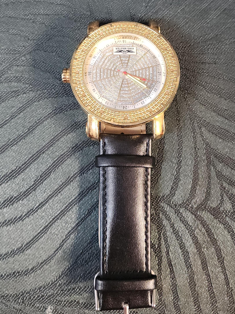 King Master Gold Watch with Black Leather Band thumbnail