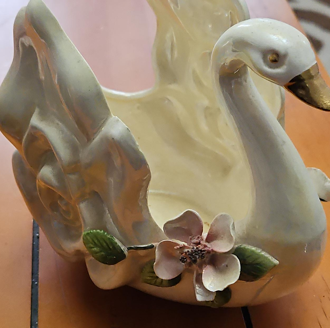 Vintage Ceramic Flower Basket & Swan Planter thumbnail