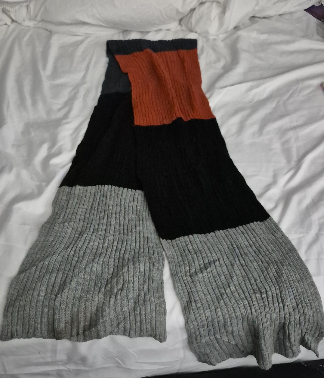 Colour Block Scarf - Grey, Black, Orange🥕 thumbnail