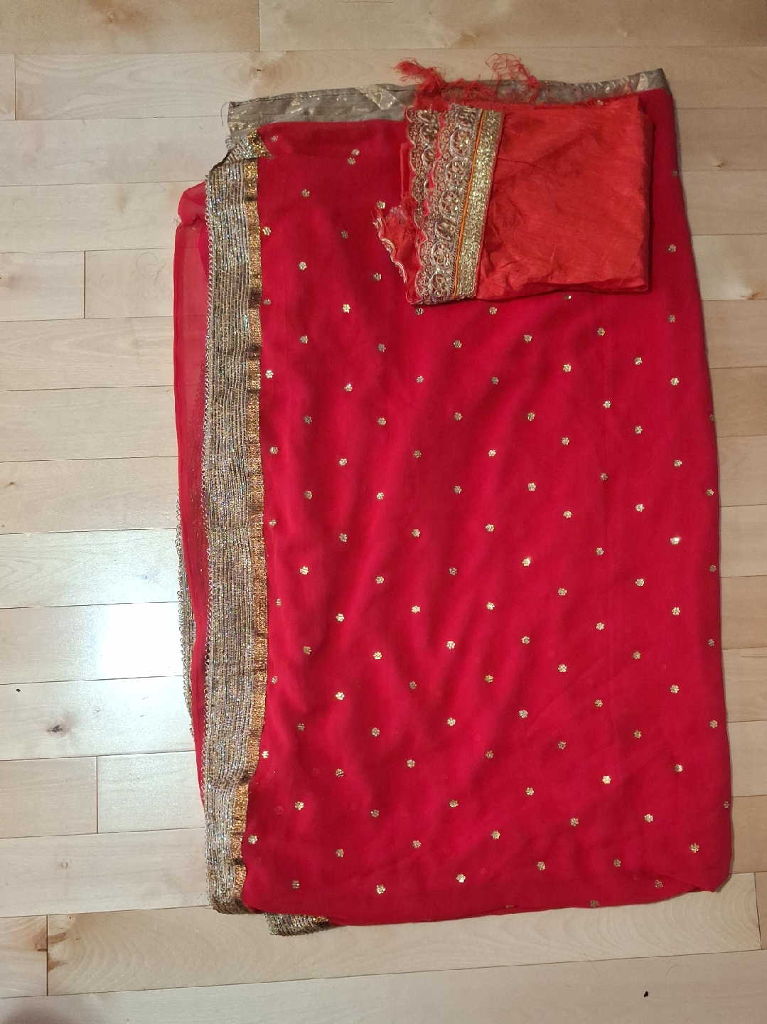 Red Saree with Gold Embellishments thumbnail