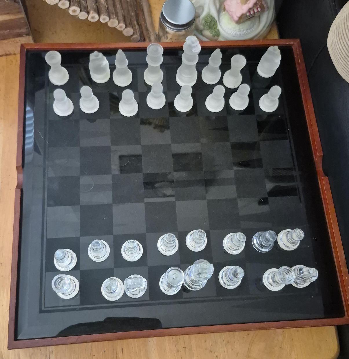 Glass Chess Set with Wooden Frame thumbnail