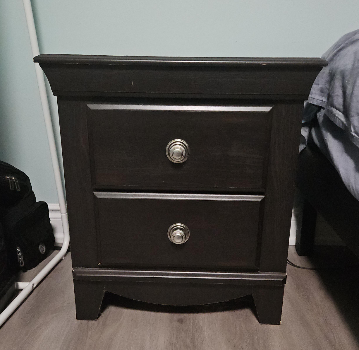 Dark Brown Wood Nightstand with 2 Drawers thumbnail