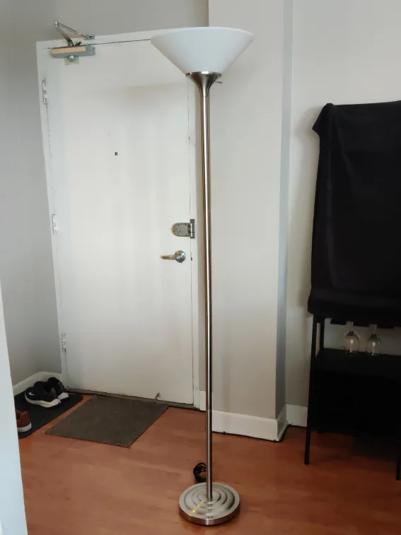 Silver Floor Lamp with White Shade
