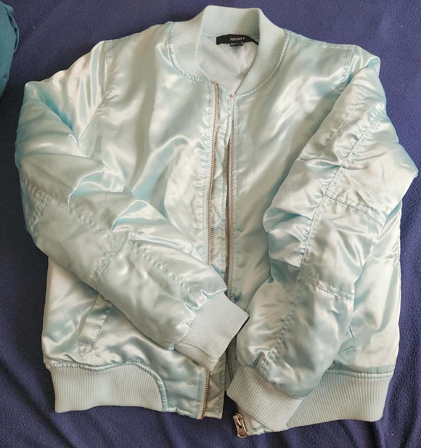 Forever 21 Light Blue Bomber Jacket thumbnail