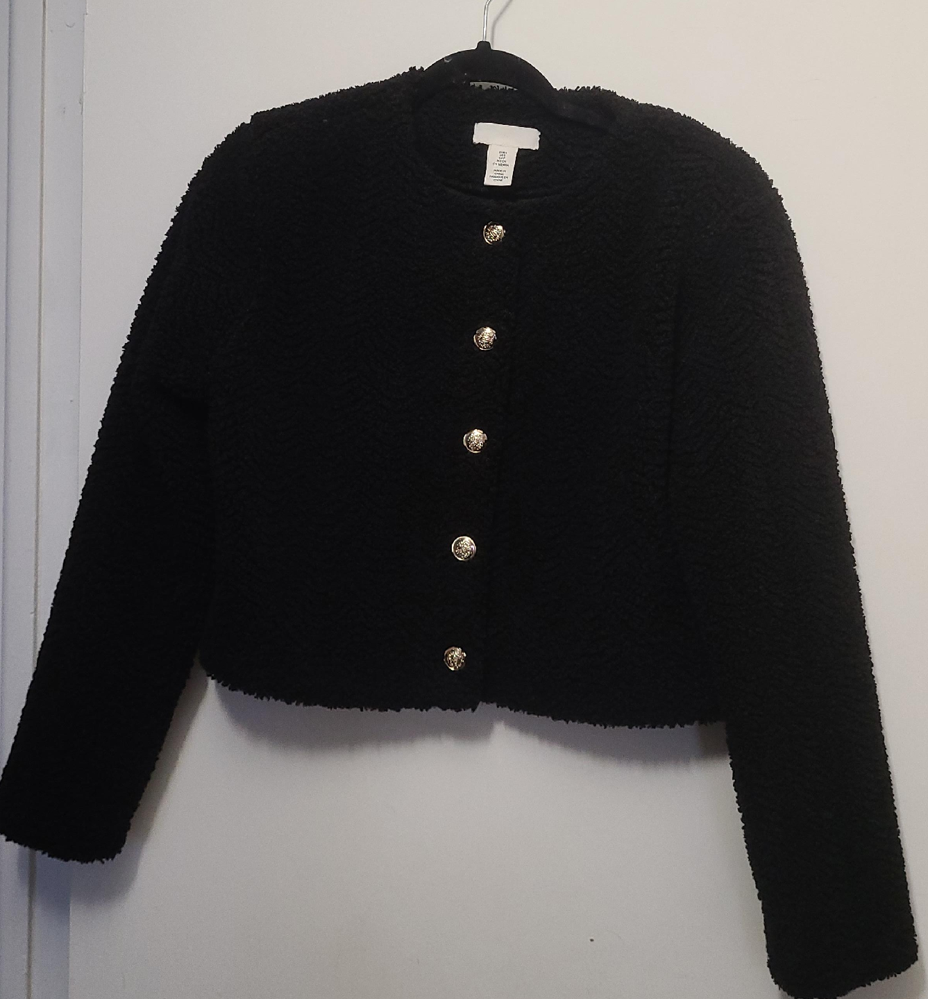 H&M Black Boucle Cropped Jacket - Size Small thumbnail