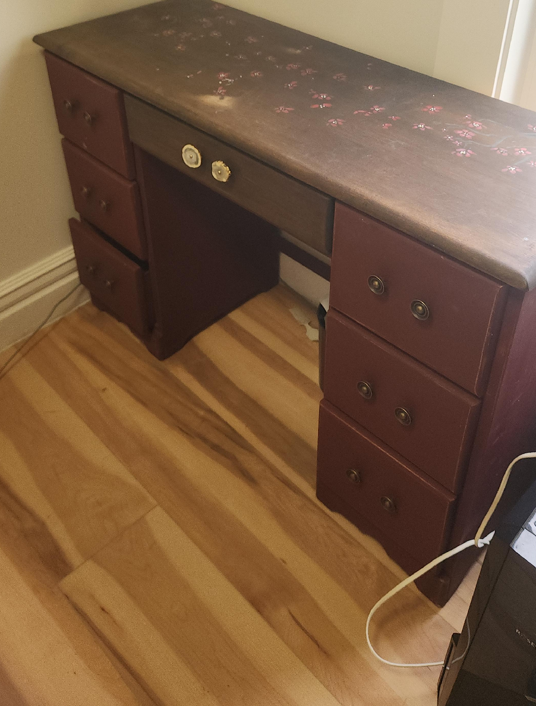 Wooden Desk with Cherry Blossom Design