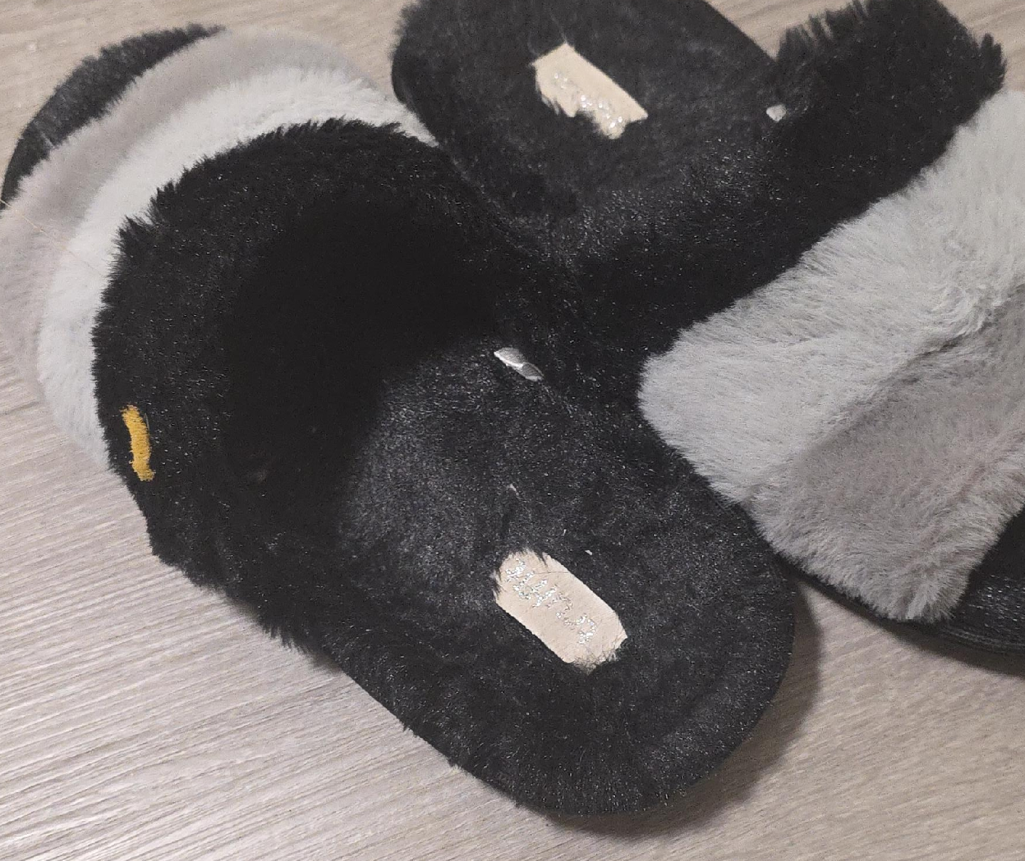 Fuzzy Black & Grey Slippers