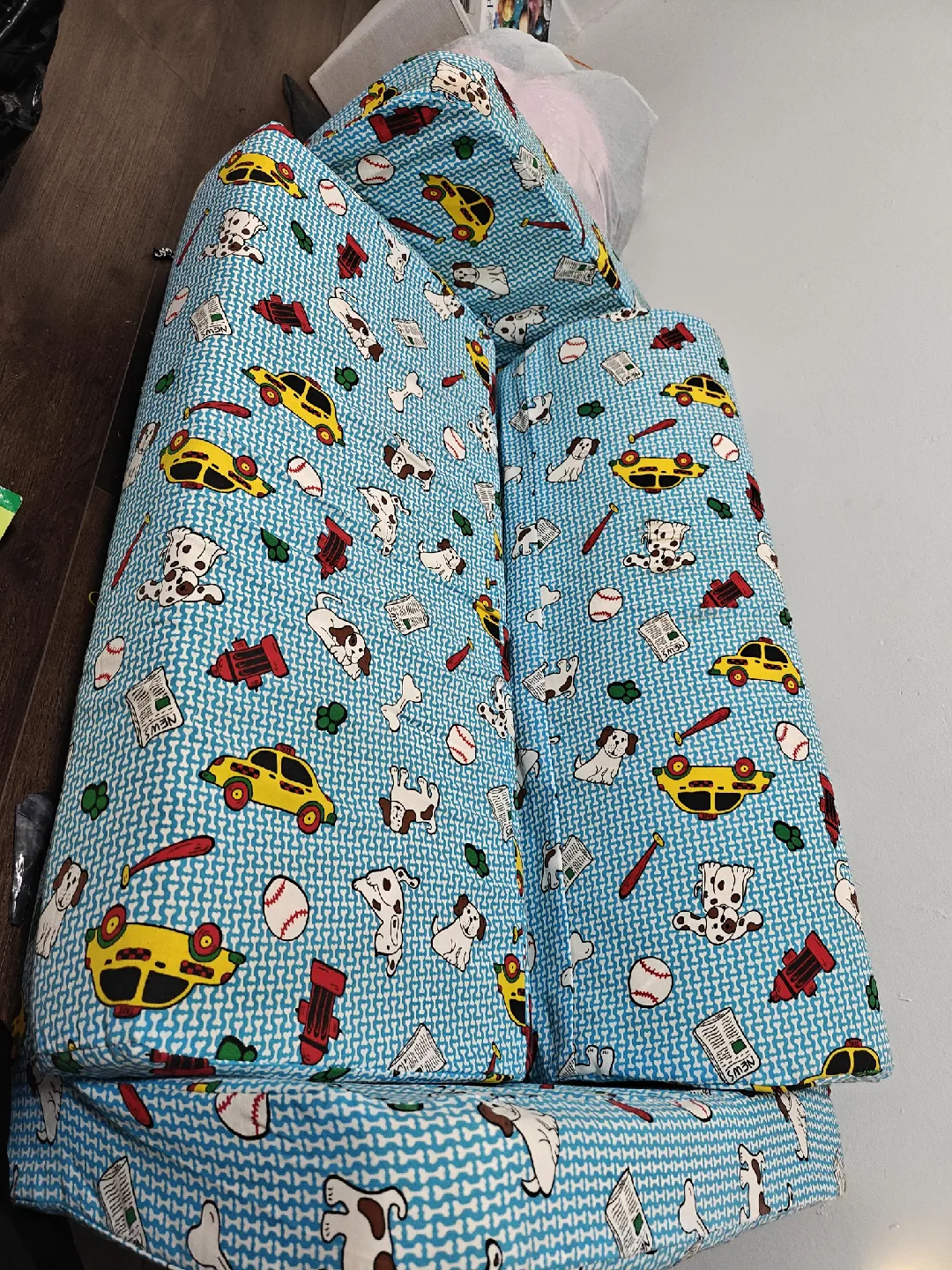 Blue Kids Sofa with Dog and Car Print