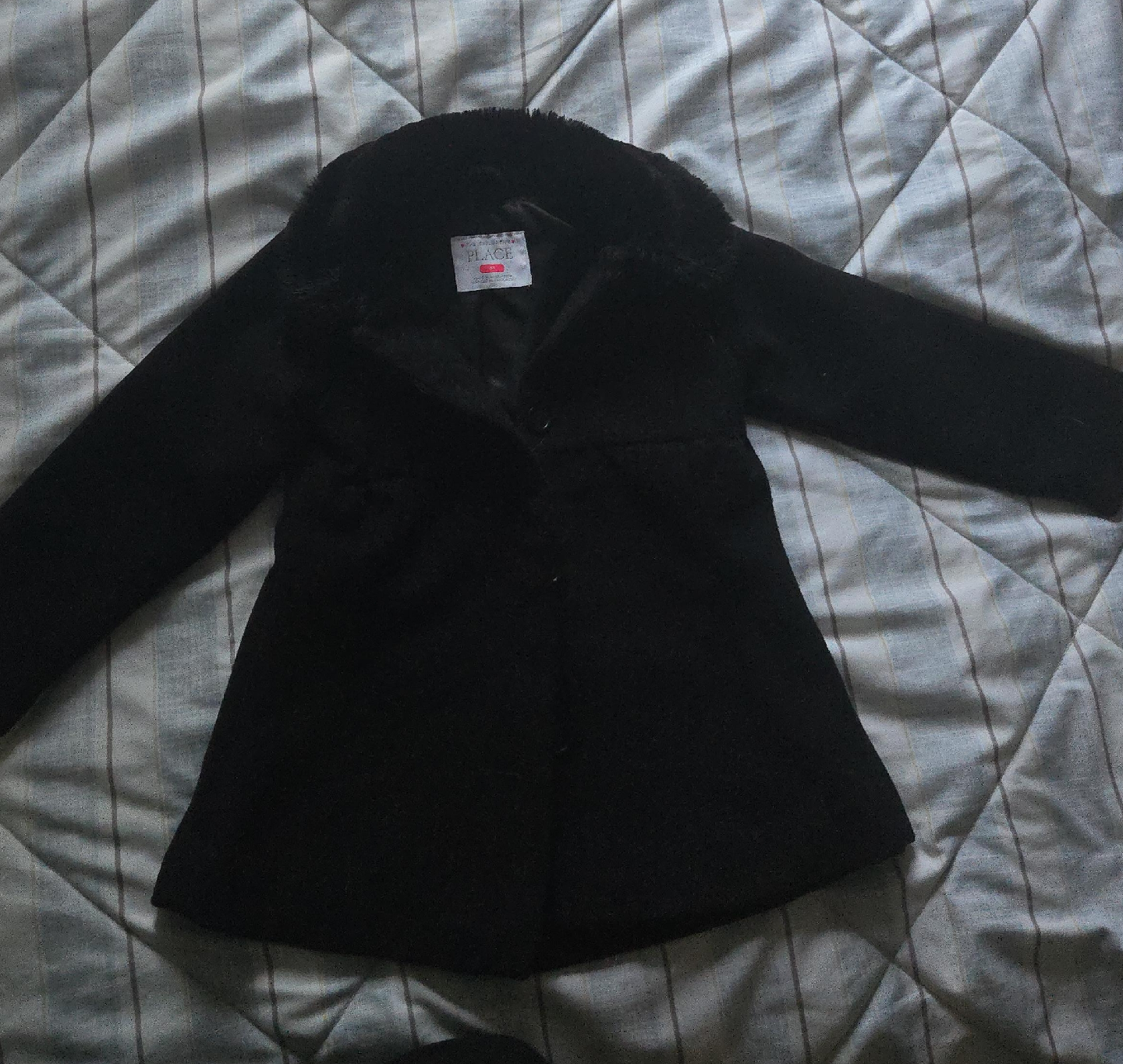 The Children's Place Black Faux Fur Trim Coat