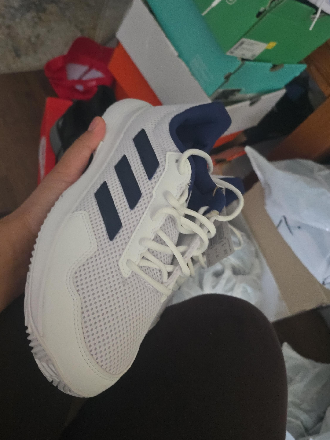 Adidas White & Navy Running Shoes