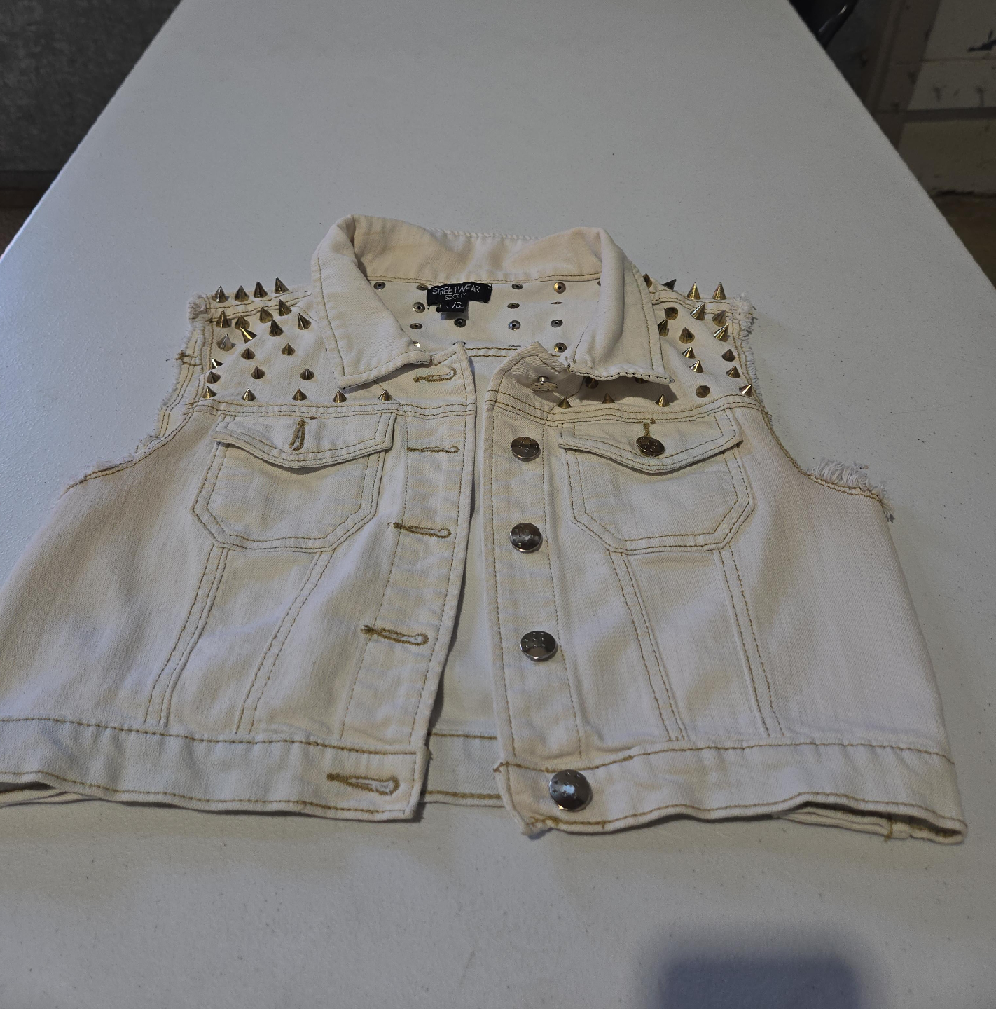 Streetwear Society Studded Denim Vest - Size L thumbnail