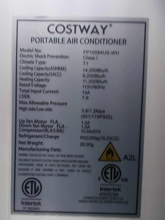 Costway Portable Air Conditioner FP10584US-WH thumbnail