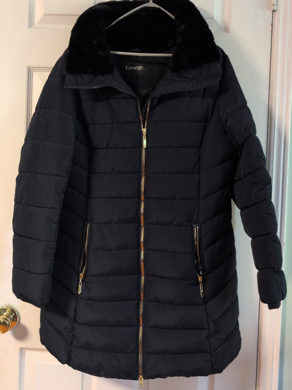George Black Puffer Coat with Faux Fur Collar thumbnail