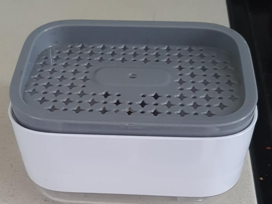 White & Grey Soap Dispensing Sponge Holder