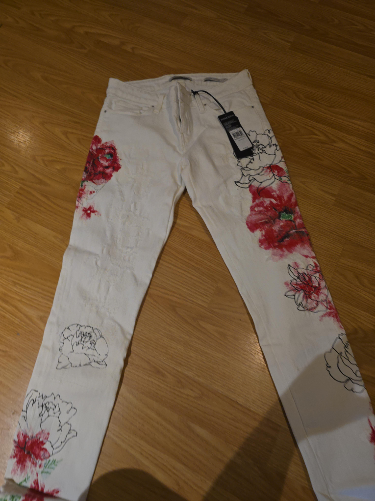 White Floral Print Jeans thumbnail